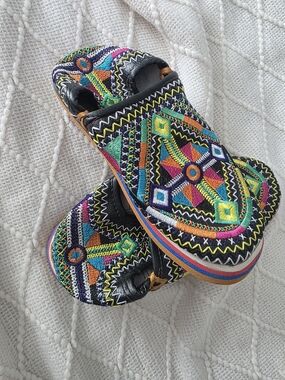 Multicolor Embroidered Slide Sandals for Women